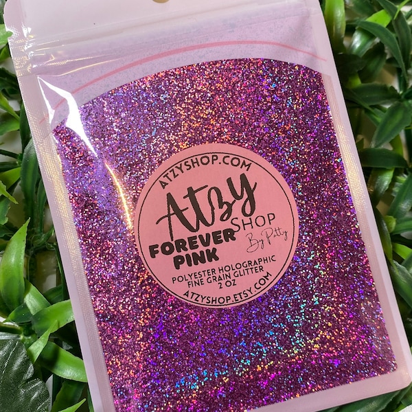 Forever Pink - Holographic Fine Glitter. Holographic Polyester Glitter. Fine Craft Glitter. Loose Sparkly Glitter. ATZYSHOP