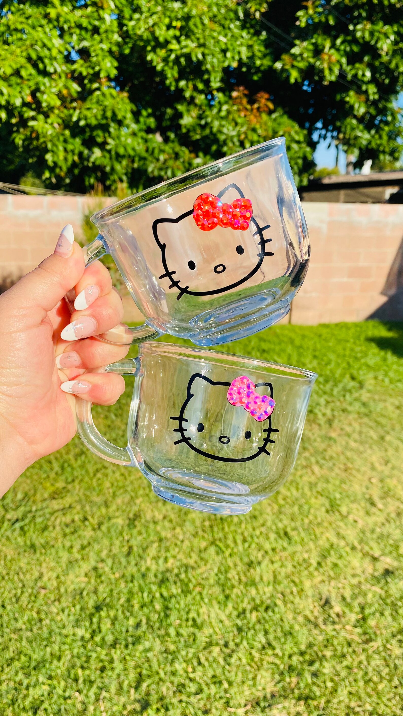 Hello Kitty Glass Coffee Mug. 18oz Glass Cup. Rhinestone Hello Etsy
