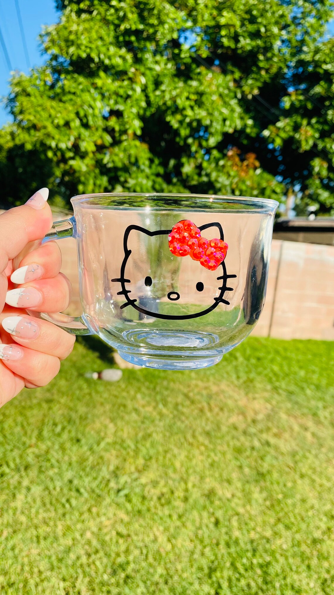 Hello Kitty Glass Coffee Mug. 18oz Glass Cup. Rhinestone Hello Etsy