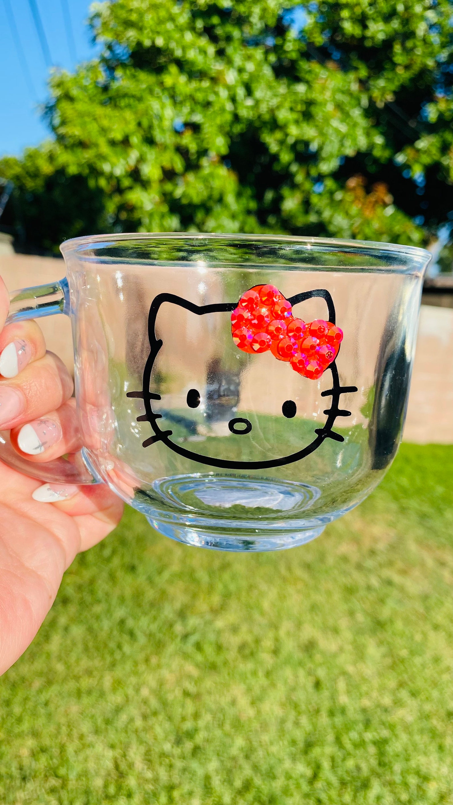 Hello Kitty Glass Coffee Mug. 18oz Glass Cup. Rhinestone Hello Etsy