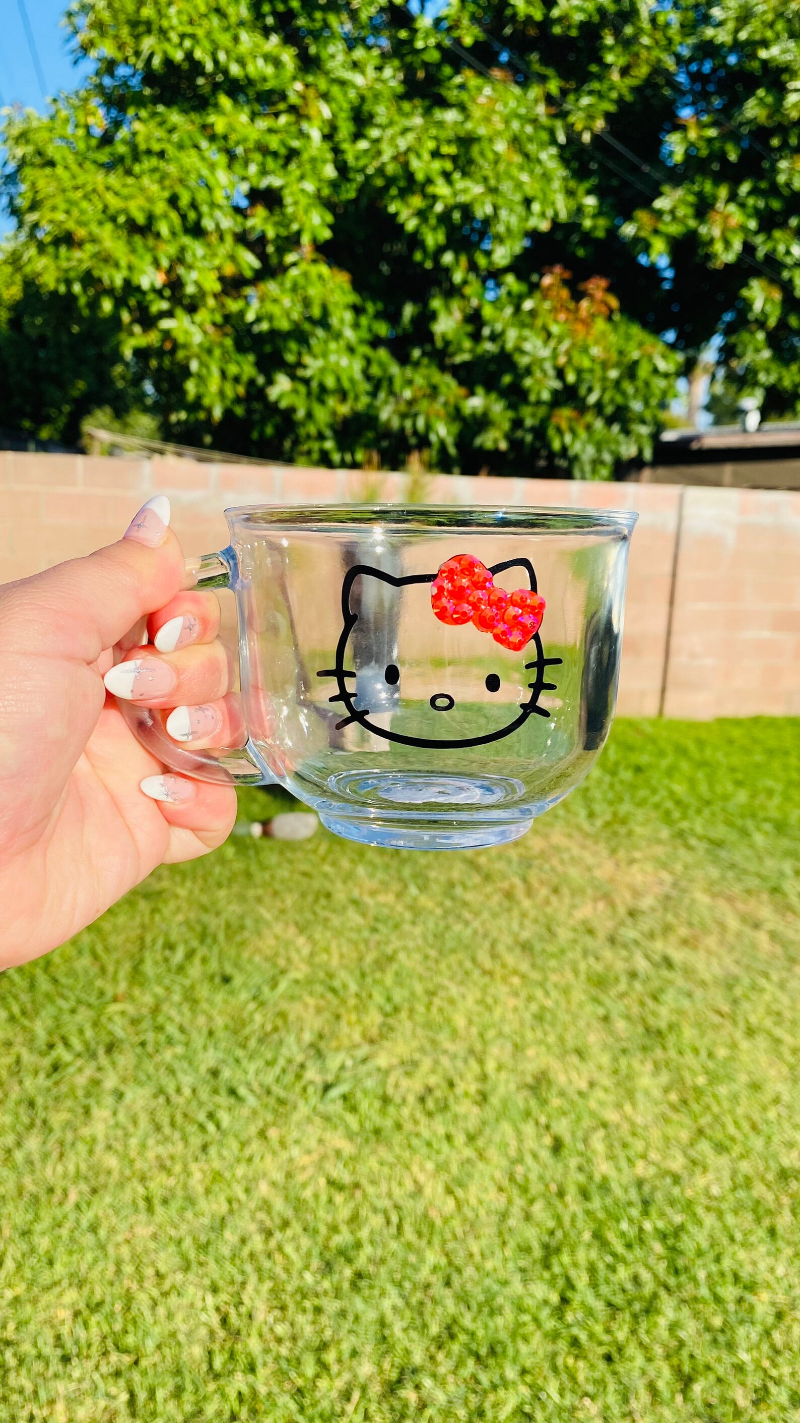 Hello Kitty Glass Coffee Mug. 18oz Glass Cup. Rhinestone Hello Etsy