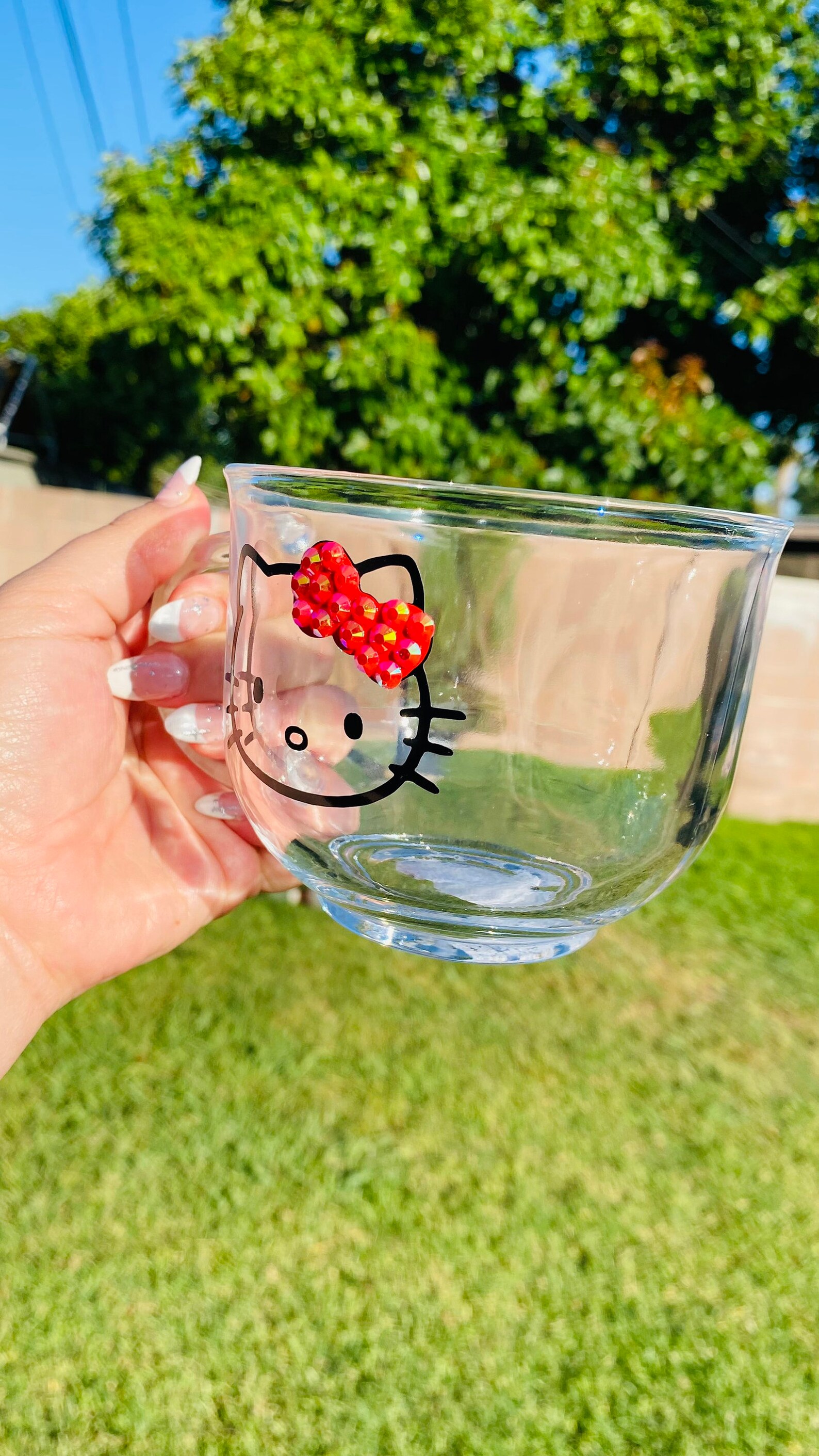 Hello Kitty Glass Coffee Mug. 18oz Glass Cup. Rhinestone Hello Etsy