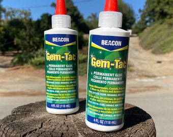 Beacon Gem-Tac Permanent Adhesive. 4 oz. Dries Clear.  Rhinestone, Crystal, Sequins Glue Adhesive.  Non Toxic, Washable, Clear Glue Adhesive