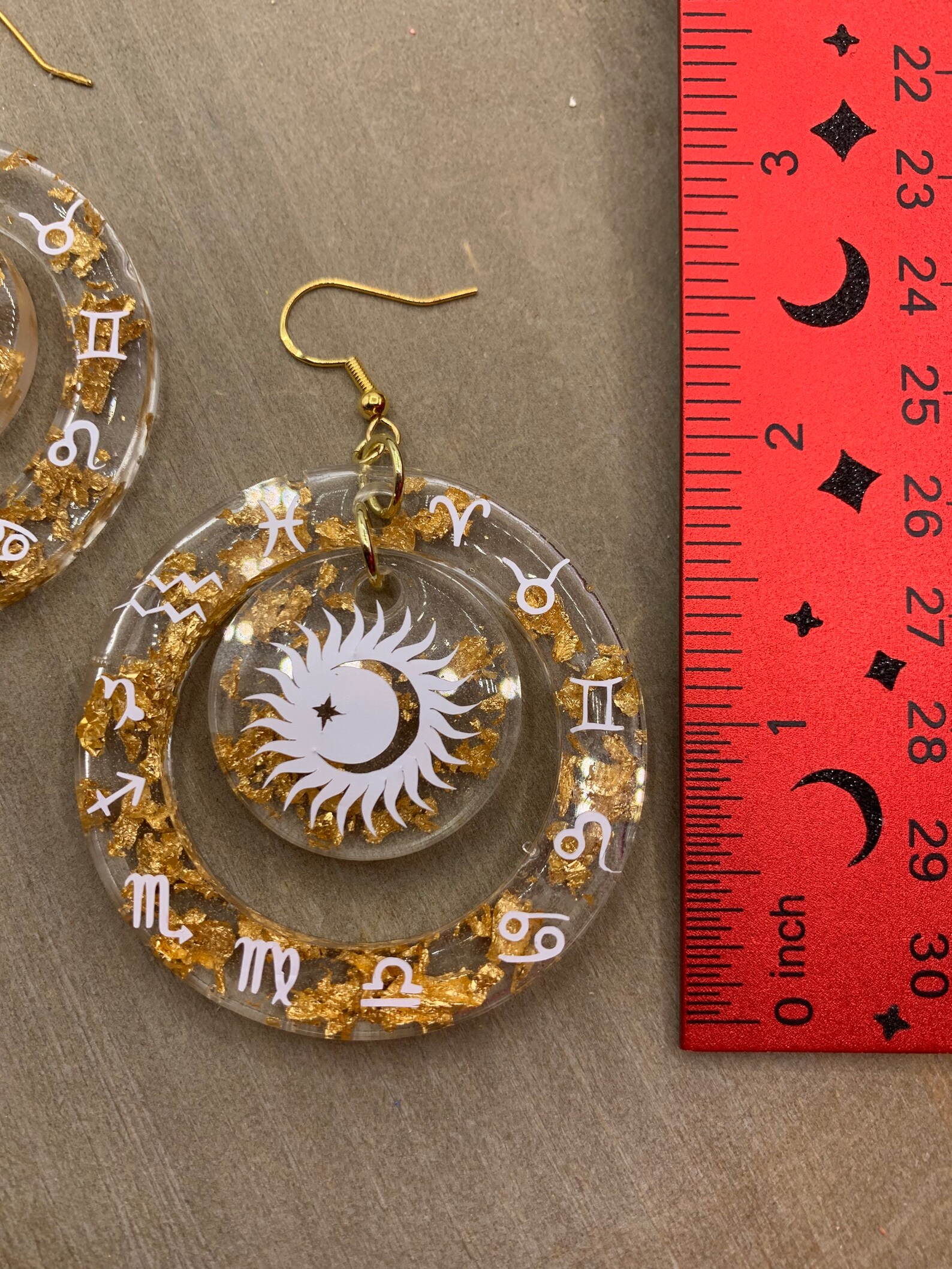 Zodiac Sign Gold Flake Resin Earrings Etsy