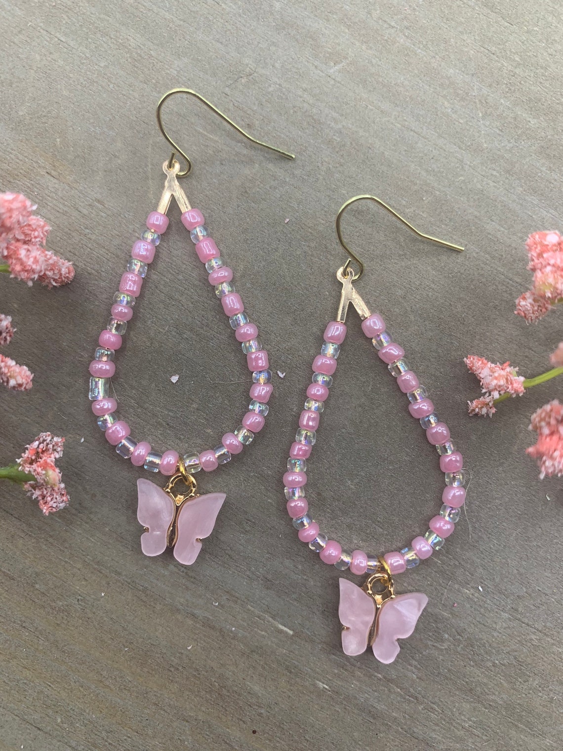 Simple Seed Bead Butterfly Gold Teardrop Earrings Etsy