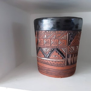 Unique Aztec inspired terracotta vessel - one off