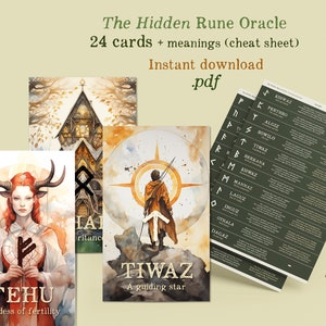 Descarga digital instantánea: Tarjetas de Rune Oracle imprimibles en PDF con guía de hoja de trucos