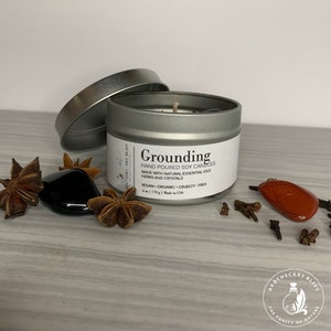 Grounding Manifestation Candle | Black Obsidian | Crystal & Herb Candles | Aromatherapy Candles | Soy Candle | Red Jasper
