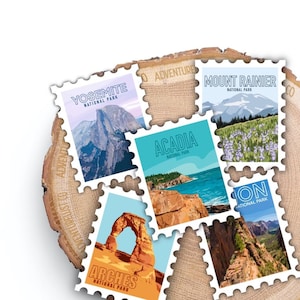 Choose 5 Stamp National Park Stamp Vinyl Stickers | Outdoors Explore Hiking Adventure Stickers | Waterproof bottle Laptop Sticker