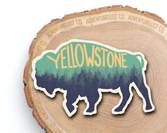 Yellowstone National Parks Sticker | Bison Buffalo Tree Sticker | Gift For Nature Lovers Hikers | Adventure Hiking Explore Sticker
