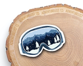 Blue Snow Mountain Goggles Sticker | Winter Ski Goggles Adventure Sticker | Explore Hiking Nature Gift | Water Bottle Laptop Sticker