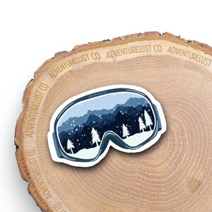 Blue Snow Mountain Goggles Sticker | Winter Ski Goggles Adventure Sticker | Explore Hiking Nature Gift | Water Bottle Laptop Sticker