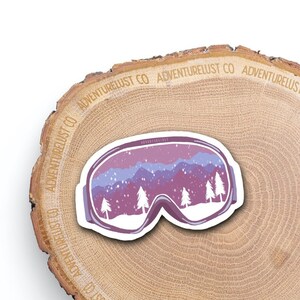 Pink Snow Mountain Goggles Sticker | Winter Ski Sport Adventure Sticker | Explore Outdoors | Waterproof Water Bottle Laptop Sticker