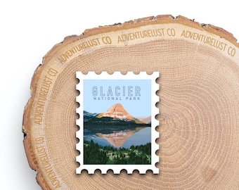 Glacier National Park Montana Stamp Sticker | Waterproof Water Bottle Laptop Sticker | Adventure Explore Hiking | Nature Lover Gift