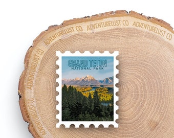 Grand Teton National Park Wyoming Stamp Sticker | Adventure Explore Hiking | Waterproof Matte Water Bottle Sticker | Gift for Nature Lovers