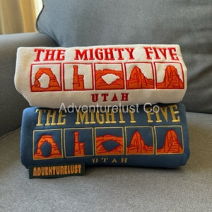 Embroidered The Mighty Five National Parks in Utah Arches Bryce Canyon Canyonlands Capital Reef Zion Crewneck Sweatshirt
