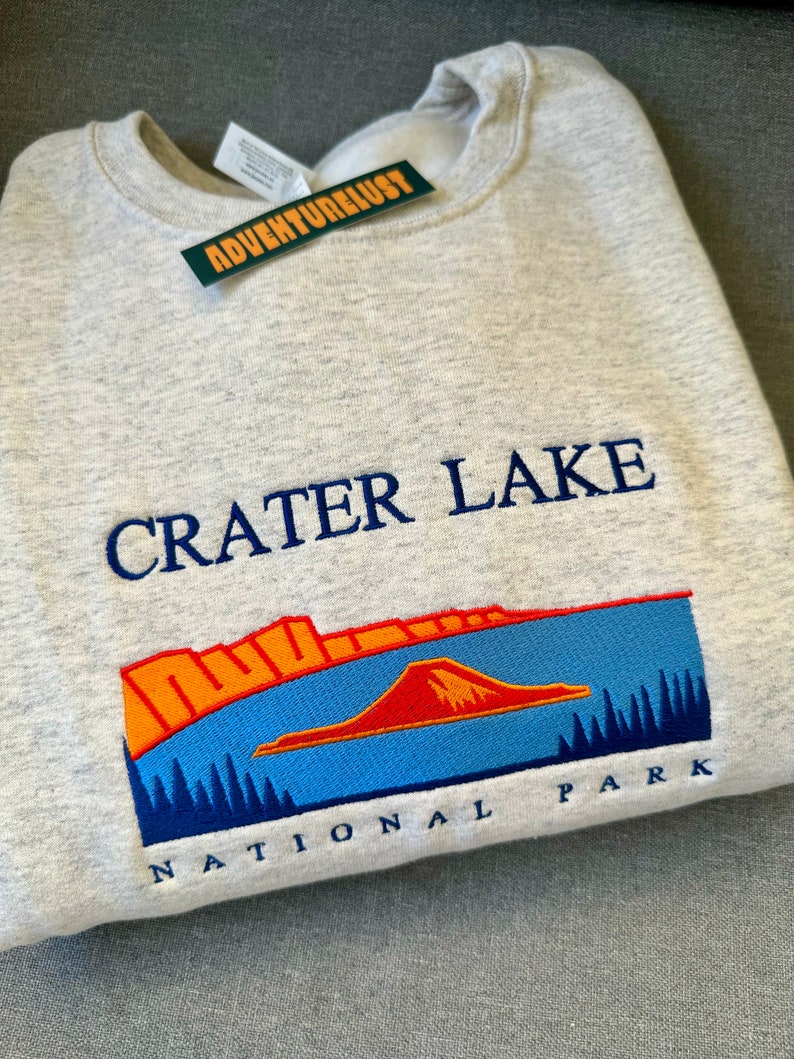 Embroidered Crater Lake National Park Oregon Crewneck Sweatshirt