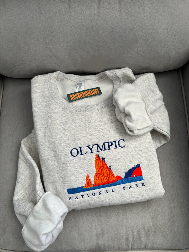 Embroidered Olympic National Park Washington State Crewneck Sweatshirt