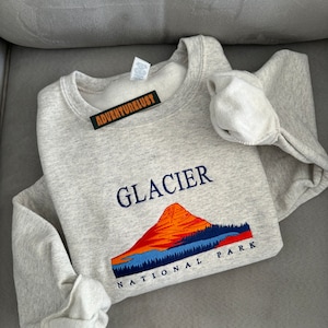 Embroidered Glacier National Park Montana State Crewneck Sweatshirt