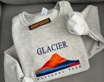 Embroidered Glacier National Park Crewneck | Montana State Embroidery Sweatshirt | Gift for Nature Lovers Adventure Seekers
