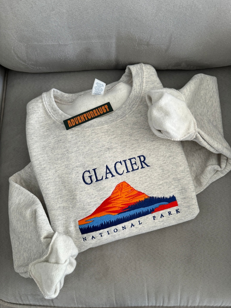 Embroidered Glacier National Park Montana State Crewneck Sweatshirt