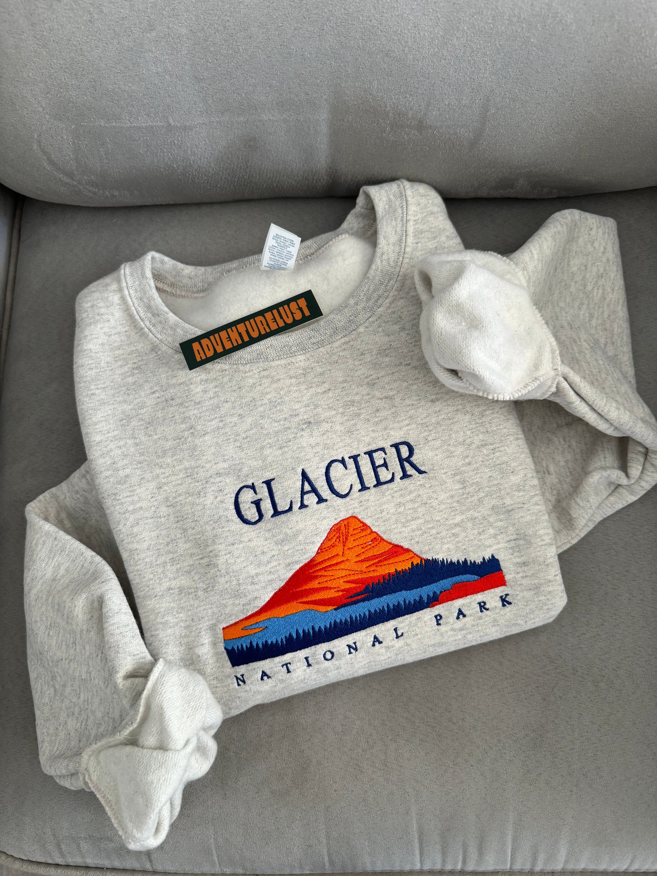 Embroidered Glacier National Park Crewneck | Montana State Embroidery Sweatshirt | Gift for Nature Lovers Adventure Seekers