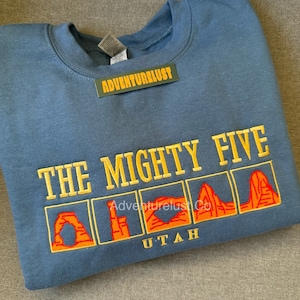 Embroidered The Mighty Five National Parks in Utah Arches Bryce Canyon Canyonlands Capital Reef Zion Crewneck Sweatshirt