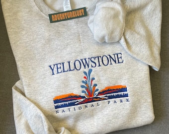 Embroidered Yellowstone National Park Crewneck | Wyoming State Embroidery Sweatshirt | Gift for Nature Lovers Adventure Seekers