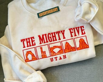 Embroidered The Mighty Five National Parks Crewneck | Utah State Embroidery Sweatshirt | Gift for Nature Lovers Adventure Seekers | Souvenir