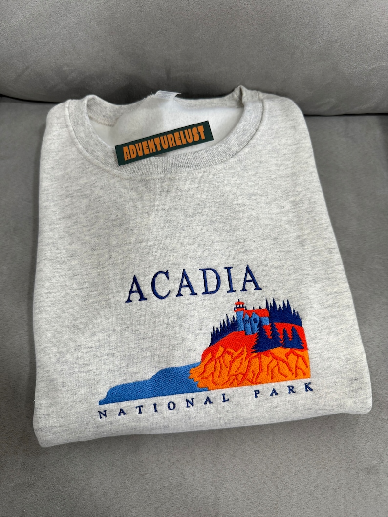 Embroidered Acadia National Park Maine Crewneck Sweatshirt