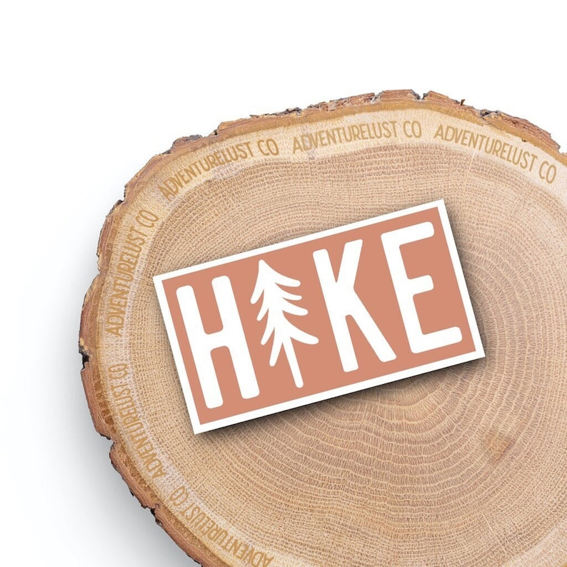 Peach Hike Pine Tree Water Bottle Laptop Sticker Decal
