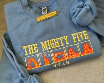 Embroidered The Mighty Five National Parks Crewneck | Utah State Embroidery Sweatshirt | Gift for Nature Lovers Adventure Seekers | Souvenir