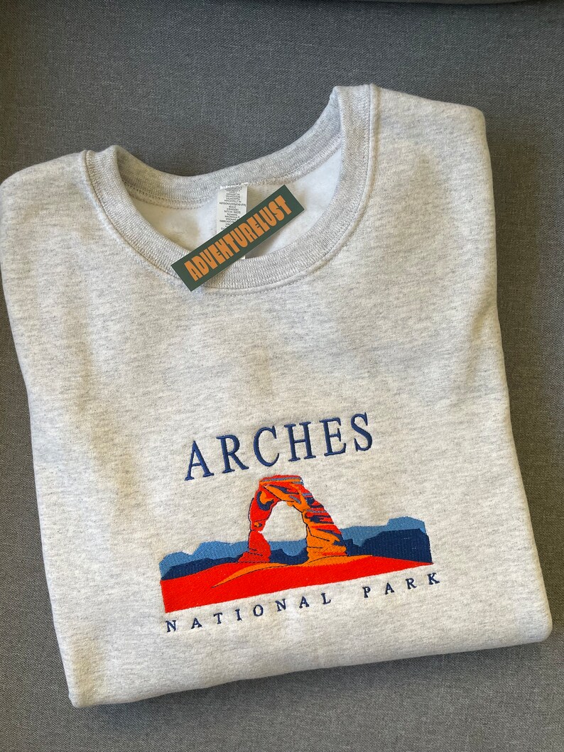 Embroidered Arches National Park Utah Crewneck Sweatshirt