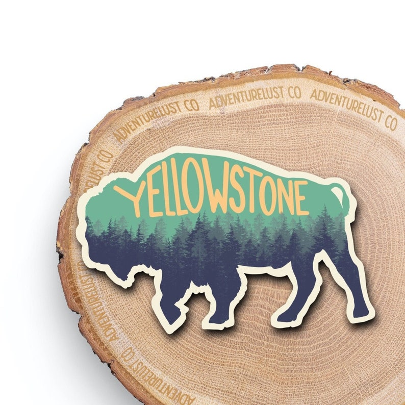 Yellowstone Bison Buffalo Pine Trees Water Bottle Laptop Sticker Decal