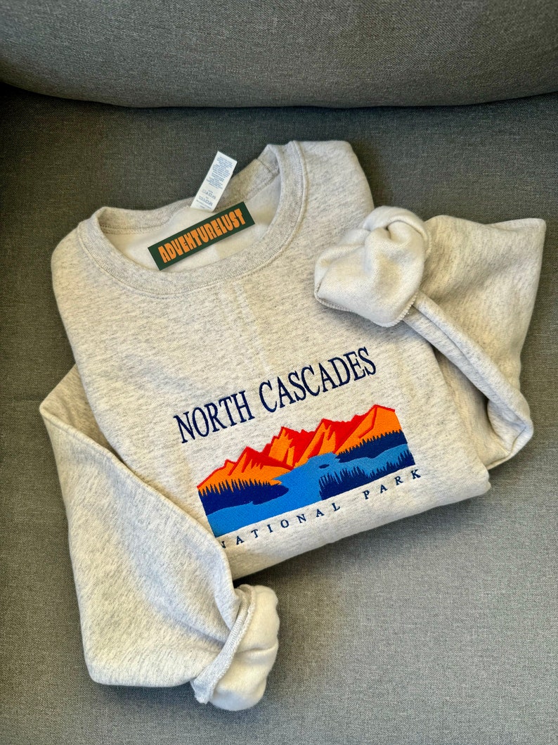Embroidered North Cascades National Park Washington Crewneck Sweatshirt