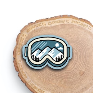 Snow Ski Mountain Goggles Sticker | Winter Season Snowboard Decal | Nature Lover Gift | Waterproof Water Bottle Laptop Sticker