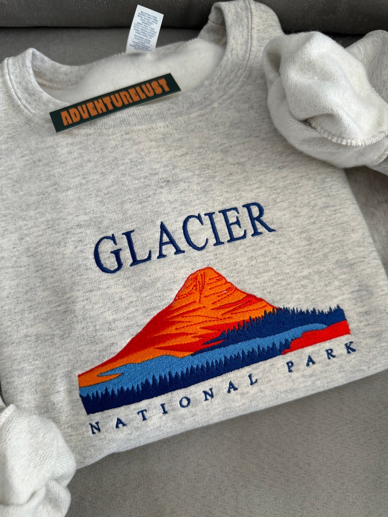 Embroidered Glacier National Park Montana State Crewneck Sweatshirt