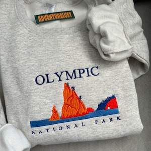 Embroidered Olympic National Park Washington State Crewneck Sweatshirt