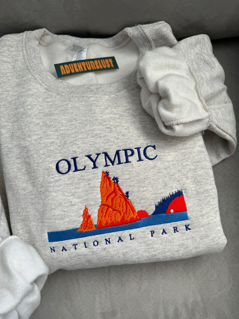 Embroidered Olympic National Park Washington State Crewneck Sweatshirt