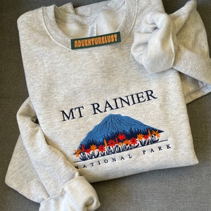 Embroidered Mount Rainier National Park Crewneck | Washington State Embroidery Sweatshirt | Gift for Nature Lovers Adventure Seekers image 1