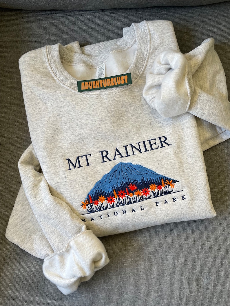 Embroidered Mount Rainier National Park Crewneck | Washington State Embroidery Sweatshirt | Gift for Nature Lovers Adventure Seekers image 1