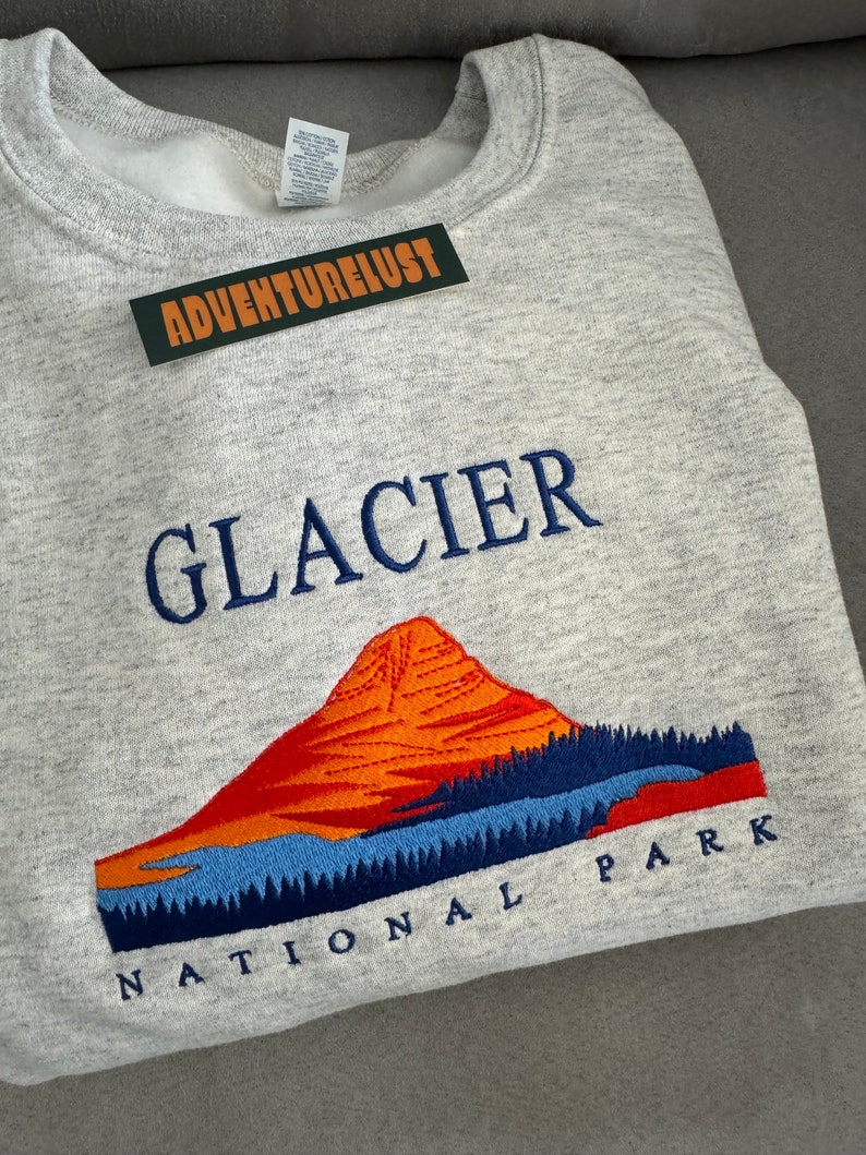 Embroidered Glacier National Park Montana State Crewneck Sweatshirt