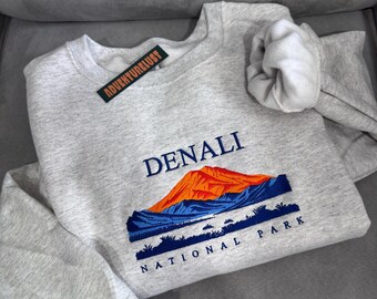 Embroidered Denali National Park Crewneck | Alaska State Sweatshirt | Gift Nature Lovers Adventure Seekers