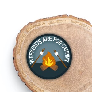 Weekends are for Camping Sticker | Outdoor Adventure Sticker | Camping with Fire Pit Marshmallows | Nature Gift | For Campers