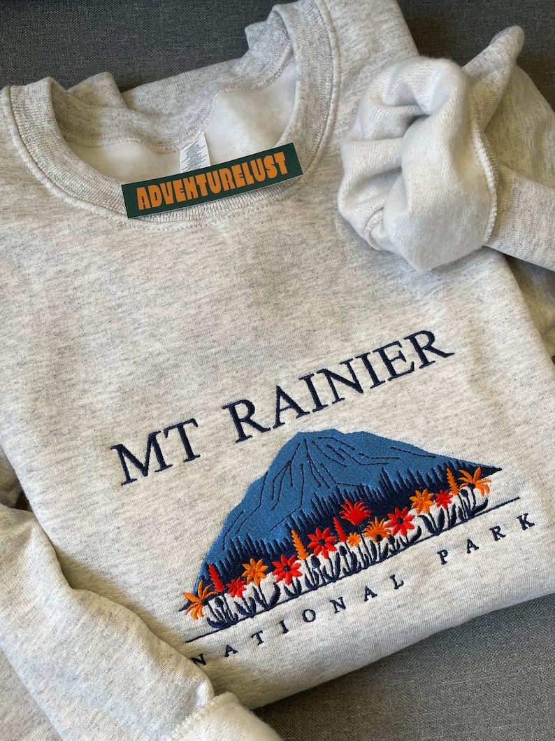 Embroidered Mount Rainier National Park Crewneck | Washington State Embroidery Sweatshirt | Gift for Nature Lovers Adventure Seekers image 2