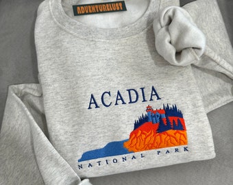 Embroidered Acadia National Park Crewneck | Maine State Embroidery Sweatshirt | Gift for Nature Lovers Adventure Seekers