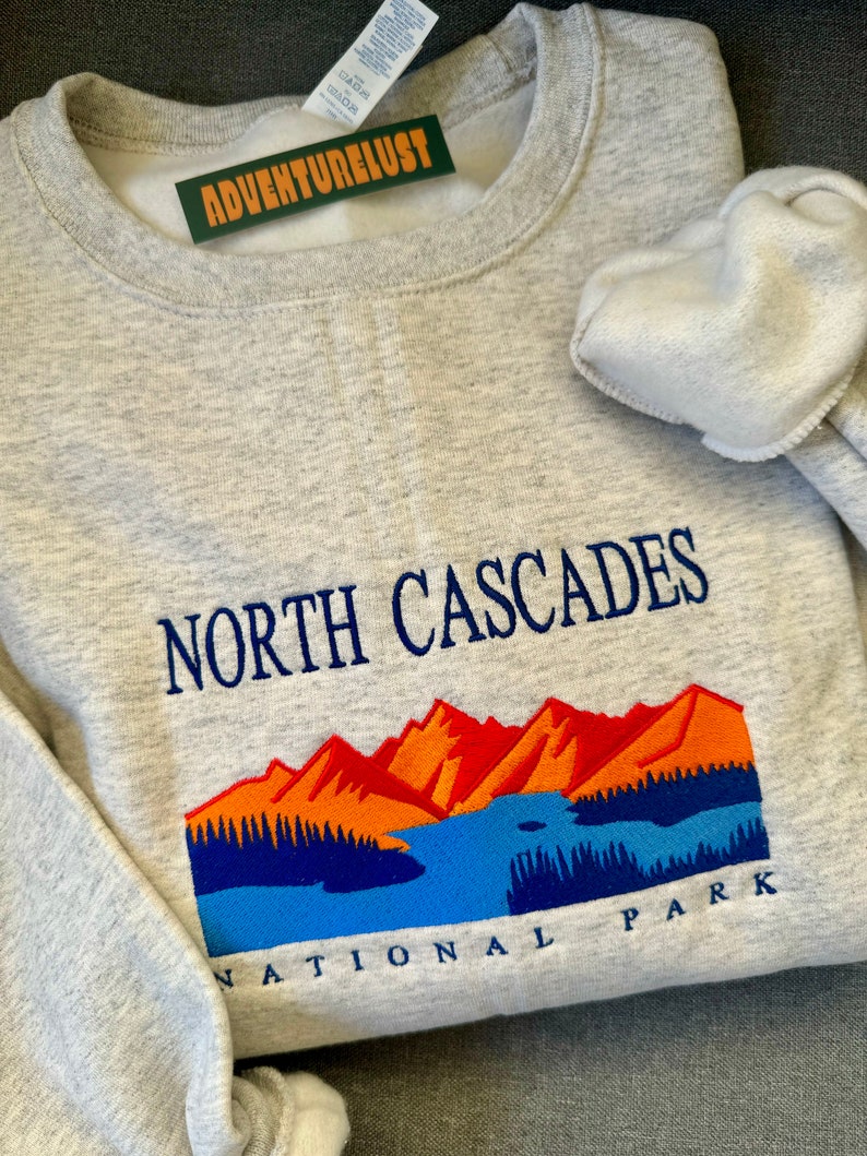 Embroidered North Cascades National Park Washington Crewneck Sweatshirt