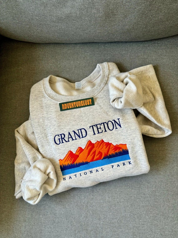 Embroidered Grand Teton National Park Crewneck | Wyoming State Embroidery Sweatshirt | Gift for Nature Lovers Adventure Seekers