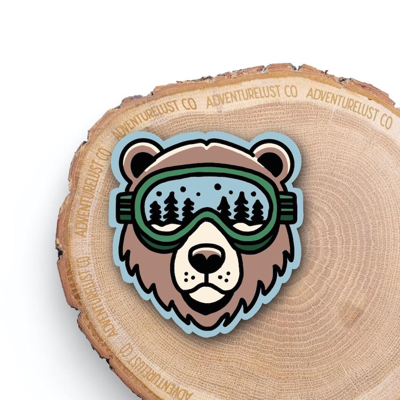 Bear Wearing Snow Mountain Winter Season Goggles Sticker Decal