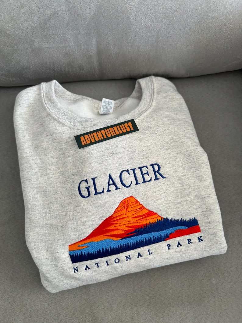 Embroidered Glacier National Park Montana State Crewneck Sweatshirt